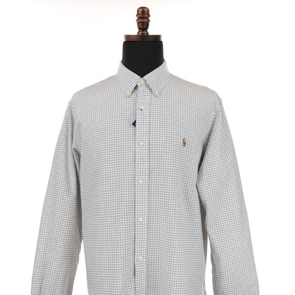 New Ralph Lauren Long Sleeve Button Down Shirt Gray/White Checks Size XL Pony - Picture 2 of 6